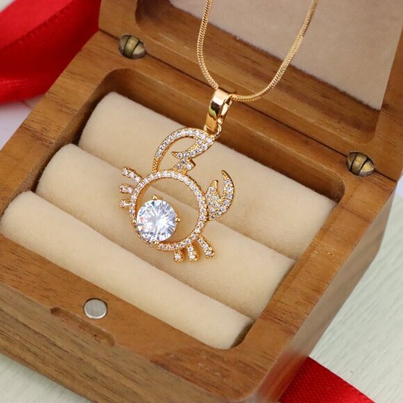 "Cancer Zodiac Rose Gold Pendant with Sparkling CZ Stone Center, XPPT1542 - Picture 8 of 13